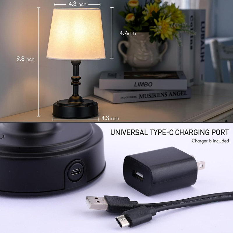 Alcott Hill Mini Cordless LED Table Lamp with Dimmer Built in Rechargeable Battery 3 Level Brightness Patio Table Lamp Bedside Night Lamp Ambient Light for Restaurant. Wayfair